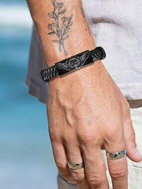 NEW Goth Stainless Steel Braided Leather Bracelet Punk Cuff Bangle Skeleton